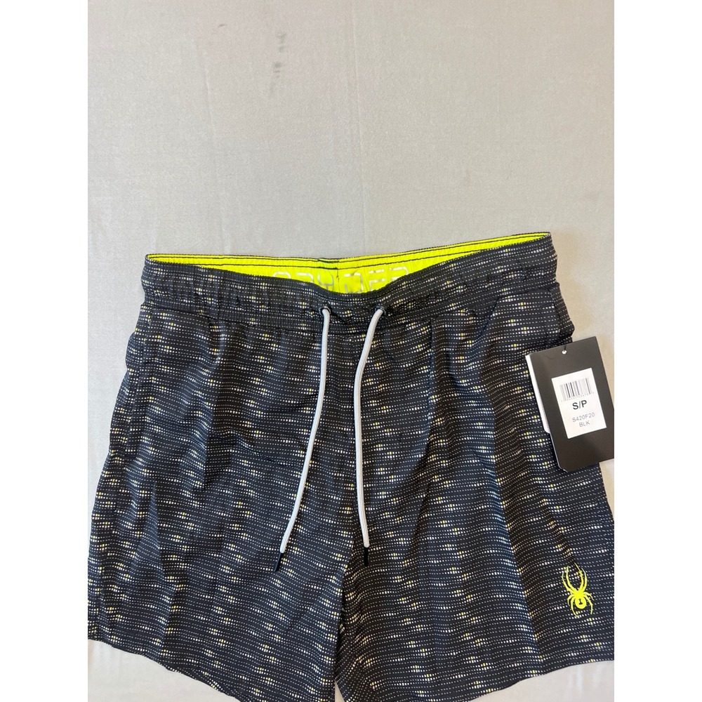 Spyder Swim Mens Black Neon Yellow Digital Dot Board Shorts S420F20 Small NWT